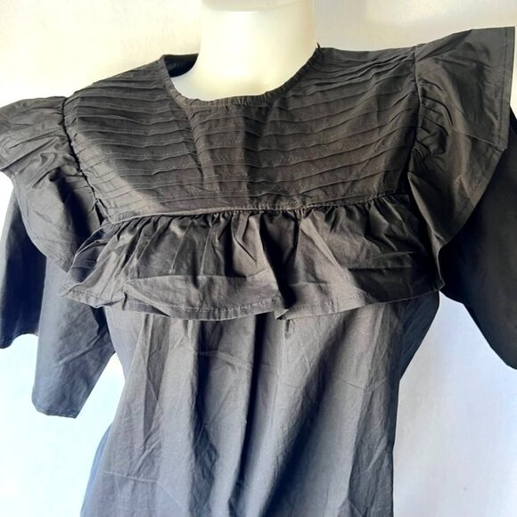 Nuuts A-Line Dress Black Ruffle Detail Women Size M Short Sleeves Zipper pockets - Picture 4 of 11